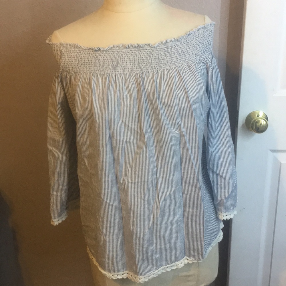 Stripped off shoulder shirt